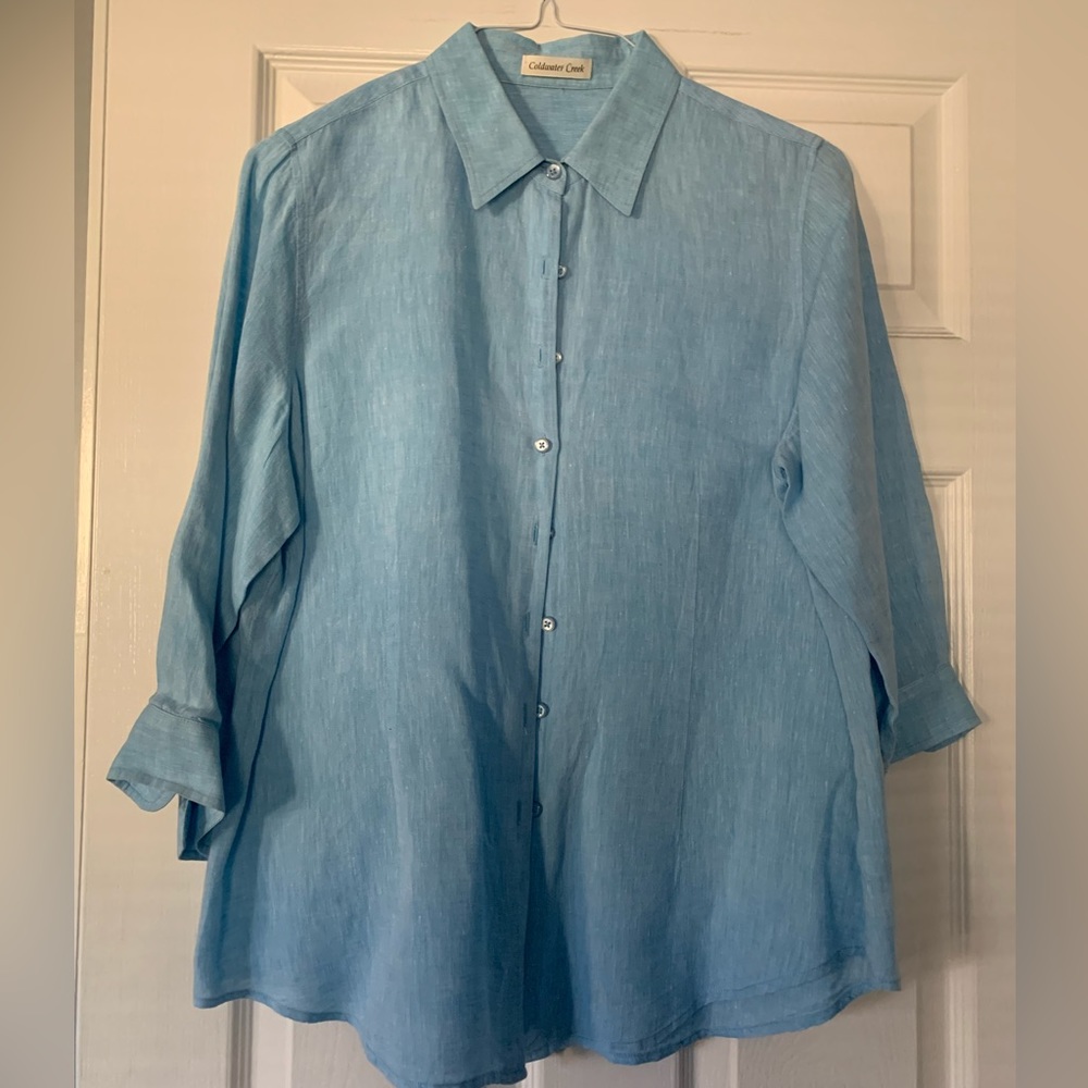 Coldwater Creek light blue linen blouse